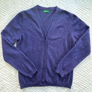 Benetton Womens Size M Purple Pure New Wool Italian Button Cardigan Sweater